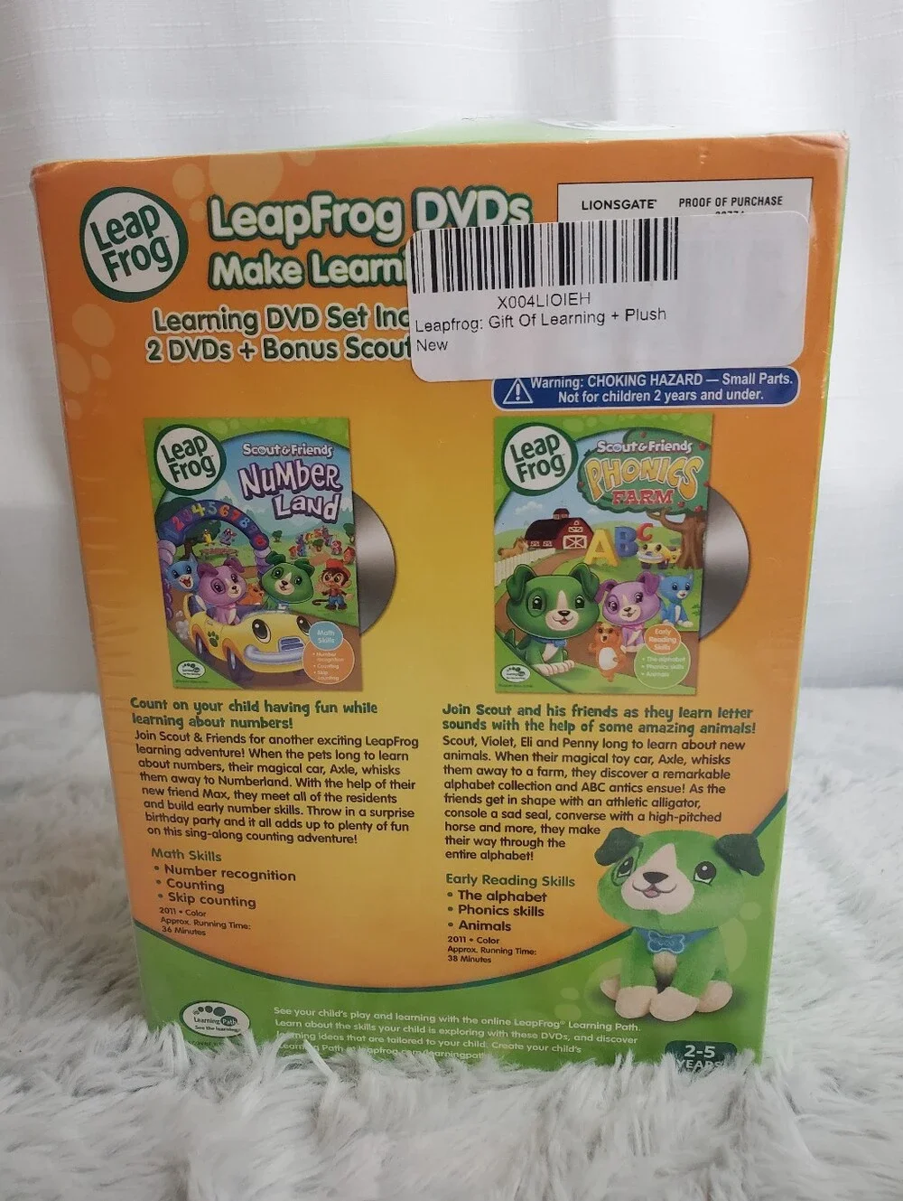 Leapfrog Gift of Learning 2 DVD + Plush Gift Set- New Sealed